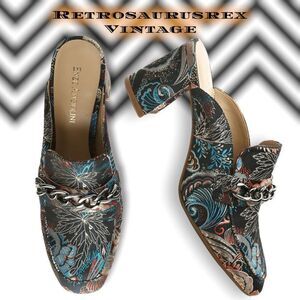 𝅺enzo Angiolini Gilian Mule Slip On Boho Teal Paisley Heeled Clog, 6.5